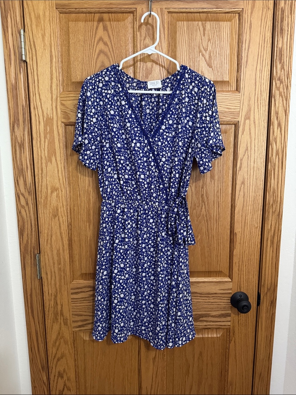 Sienna Sky Blue and White Floral Wrap Midi Dress